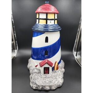 1998 LIGHTHOUSE COOKIE JAR TONE WORLD CERAMIC VINTAGE BEACH KITCHEN JAR